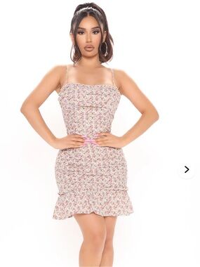 Fashion Nova Floral Ruched Mini Dress Coquette Feminine Bodycon Cottage- S
